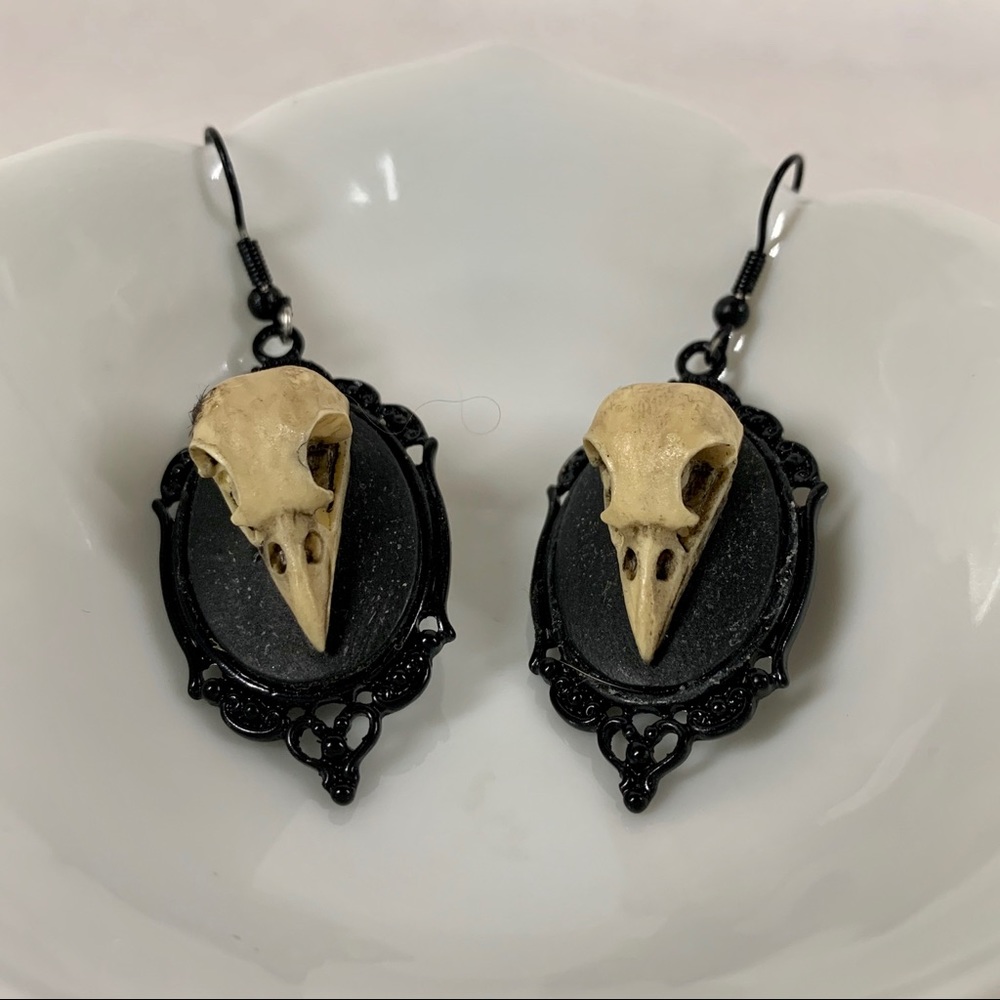 Hand Made (resin) Bird Skull Earrings